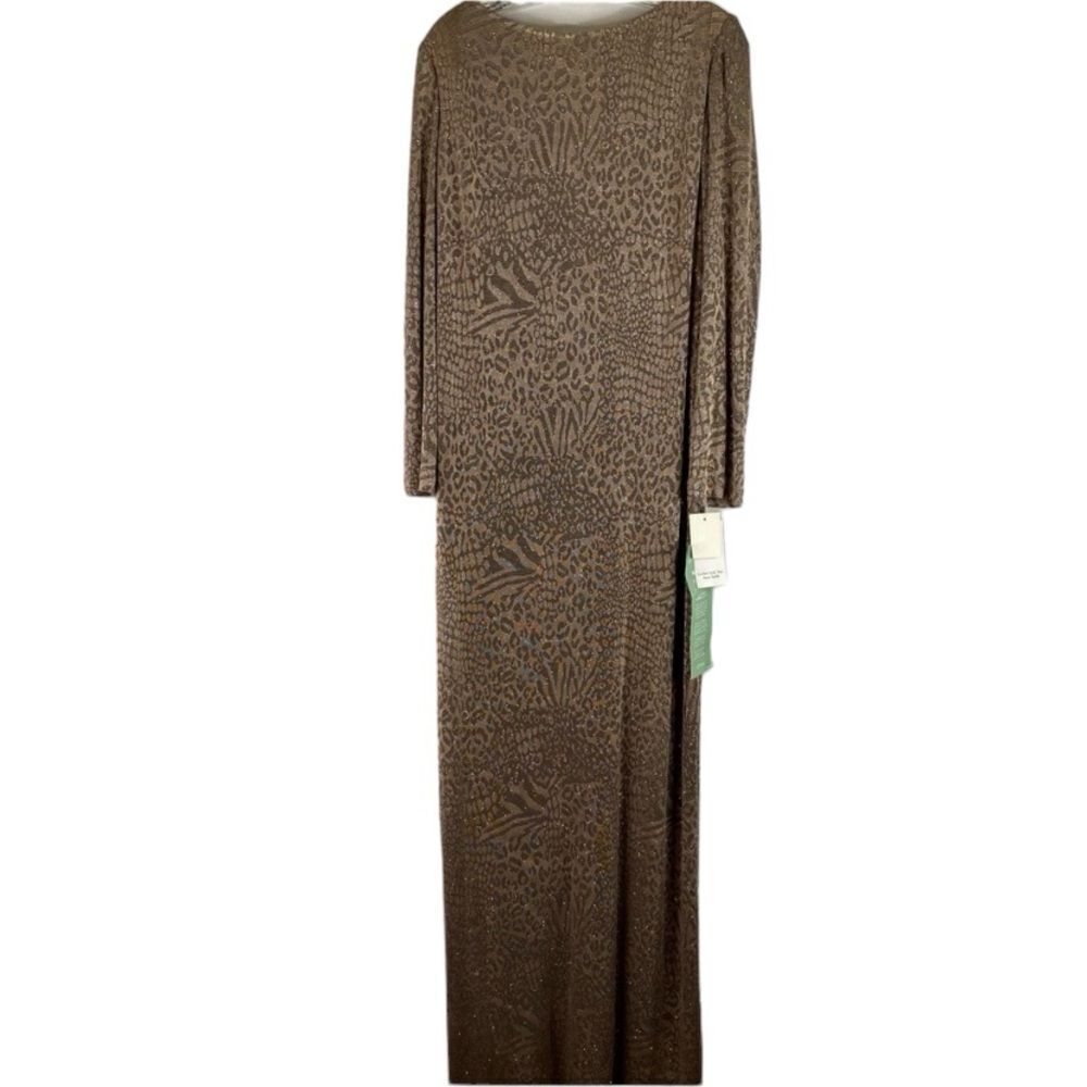 Cachet Gown Women 16 Taupe Animal Print Long Sleeve Floor Length Cocktail Formal
